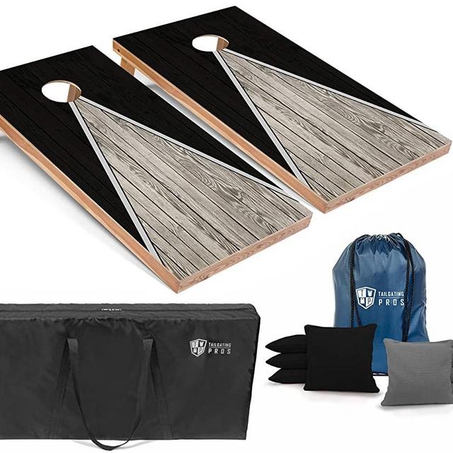 Tailgating Pros Pyramid Cornhole Board Set w/Bean Bags and Carrying Case - 4'x2' Regulation Corn Hole Toss Game - Optional LED Lights