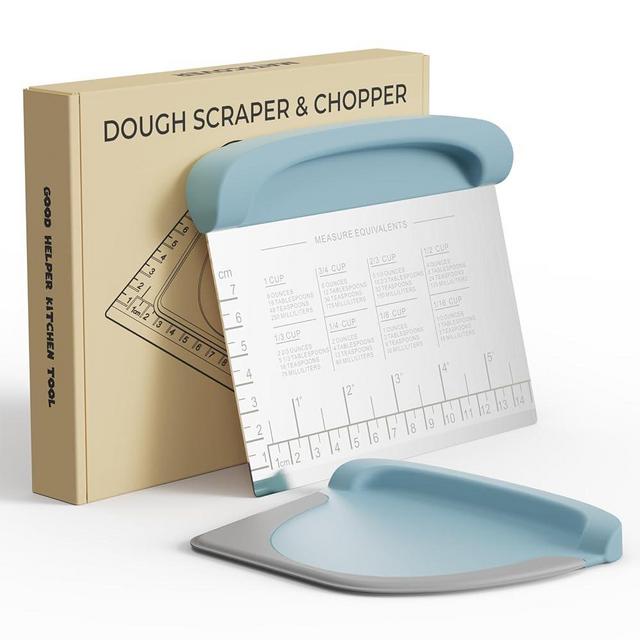 Bench Scraper Dough Cutter Tool - Bowl Pastry Scraper for Bread Cake Pizza, Bench Knife Kitchen Dough Scraper for Baking, Stainless Steel Food Scraper with Grip Handles & Measuring Scale, Blue