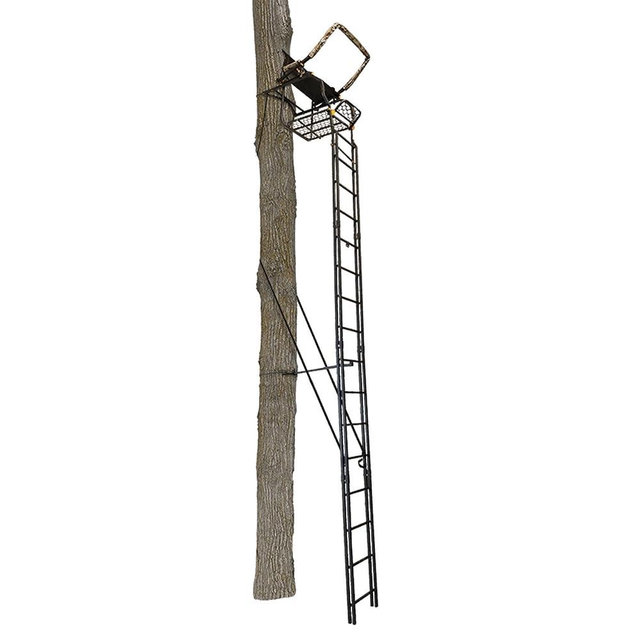 Muddy MLS1550 Skybox Deluxe 20' Tall Single Steel Ladder Tree Stand with Adjustable Padded Shooting Rail for Big Game & Hunting