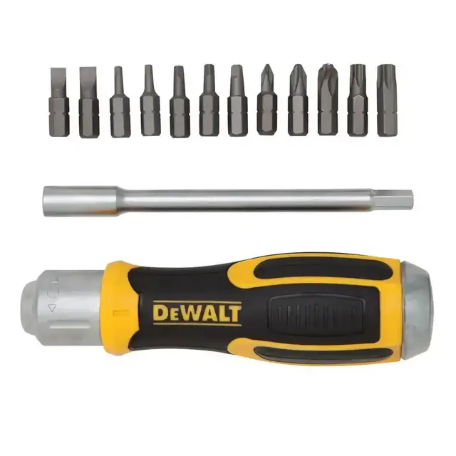 Ratcheting Screwdriver with Removable Bar and 12 Bits
