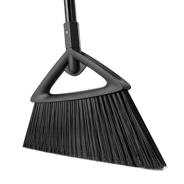 Eyliden Outdoor Broom Commercial Heavy-Duty with Long Handle Rough Surface Angle Brooms for Garages Courtyard Sidewalks Decks Perfect for Indoor Kitchen Room Office Lobby Sweeping (Black Broom)