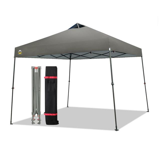 CROWN SHADES 9x9 Pop Up Canopy - Beach Tent with One Push Setup - Easy Outdoor Sun Shade for Events, Parties, Camping - Gazebo with STO-N-Go Cover Bag, Silver Coated Top, Gray