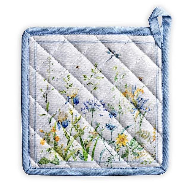 Maison d' Hermine Potholders 100% Cotton 8"x8" Hotpads Heat Resistant with Loop Pot Holder for Gifts, Baking, Grilling, Home, Handling Hot Pans, Fleurs De Mai - Spring/Summer