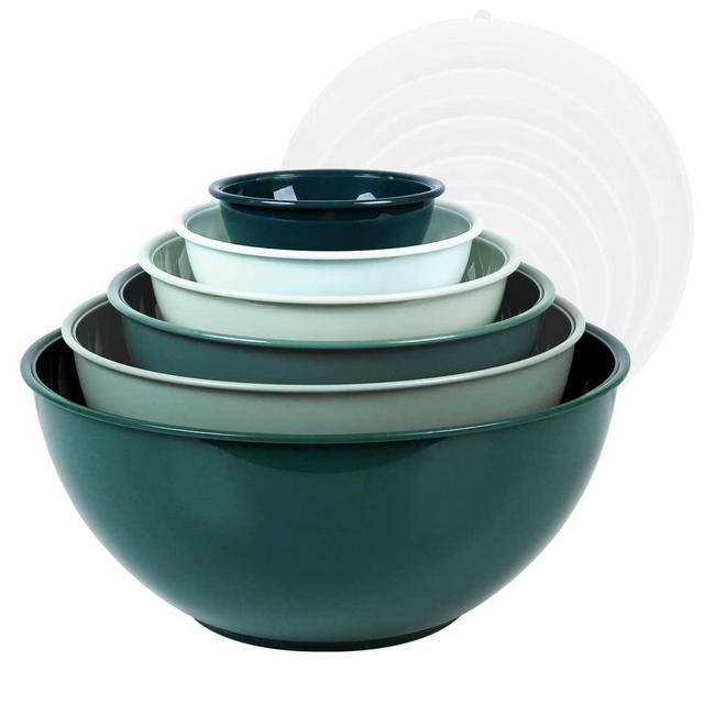 BoxedHome BPA Free Plastic Round Mixing Bowl, Microwave and Dishwasher Safe Serving Bowls (Green, 12pcs)