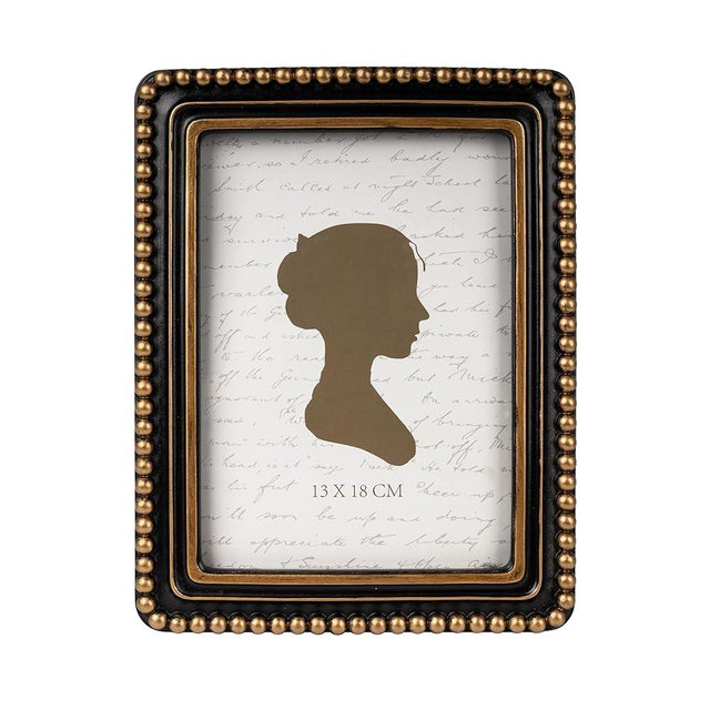 Sunlit Boho Vintage Picture Frame 5x7 Inch with Beaded Border, Luxury Antique Square Photo Frames with Glass Front, Photo Display, Tabletop Wall Hanging, Gift Idea, Black and Golden