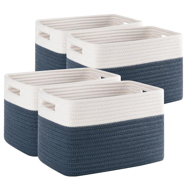 SIXDOVE 4 Pack Storage Baskets for Organizing, Woven Baskets for Shelves - Perfect for Toys, Books, Towels, and Clothes, Durable Gift Basket Bins Toy Storage, 12.7''L x9''W x7.8''H, Blue and White