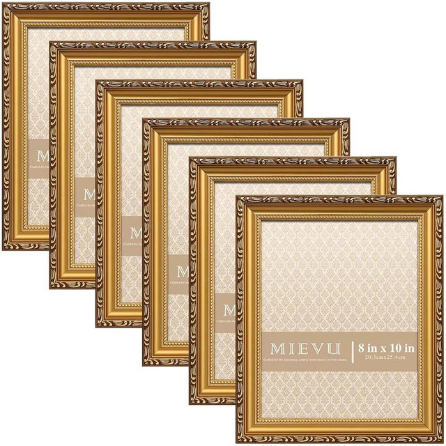 MIEVU 8×10 Picture Frame Gold Bulk- 6PCS Vintage Picture Frames for Wall Hanging And Tabletop Display, Ornate Photo Frame for Poster, 8x10 Gold Frames of 6