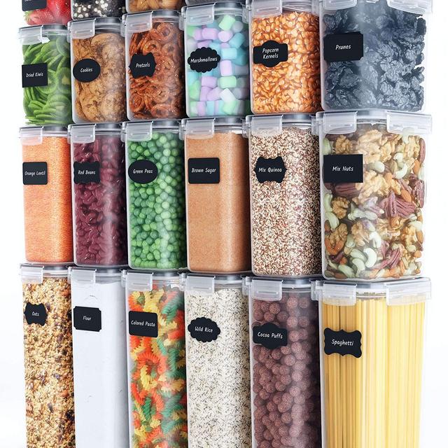 Airtight Food Storage Container Set - 24 Piece, Kitchen Pantry Organization, BPA-Free, Plastic Canisters with Durable Lids Ideal for Cereal, Flour Sugar - Labels, Marker Spoon Set