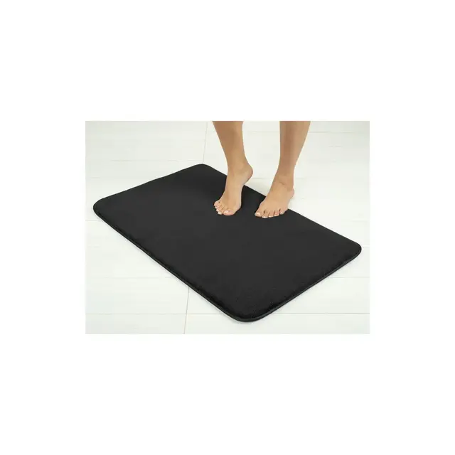American Soft Linen Fluffy Foamed Non Slip Bath Rug, 21 in 32 in Bath Rugs for Bathroom, 100% Polyester Bath Mat Rugs, Black