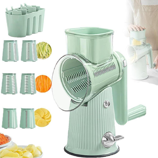 Preservea 5 In 1 Rotary Grater, Preservea 5 In 1 Rotary Cheese Grater Vegetable Slicer, Preservea Grater, Preserved Cheese Grater Hand Crank, 5 In 1 Gourmet Rotary Cheese Grater(Green A)