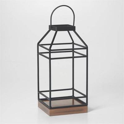 12&#34; Hanbury Metal Outdoor Lantern with No Glass Black- Smart Living