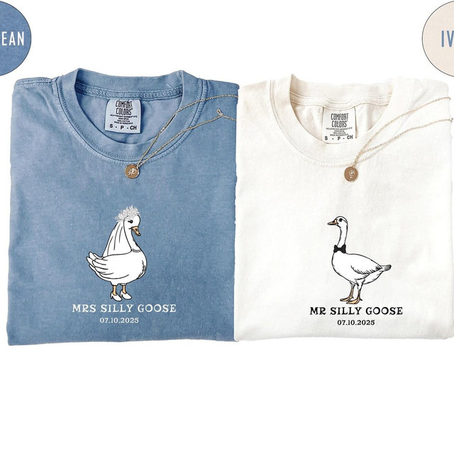 Comfort Colors® Mrs. and Mr. Silly Goose Shirt, Newlyweds Tee, Honeymooning Tshirt, Matching Married Couple Tee, Cute Couple Anniversary Tee