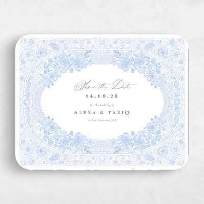 Blue Rounded Wedding Save the Date - Siena Landscape