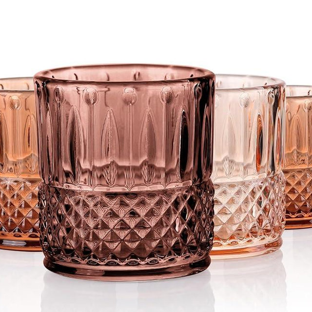 JOVGANK Mini Amber Shot Glasses Set of 6 – 1.5oz Small Fancy Vintage Ribbed Glassware, 80s Style Party Cups for Tequila, Whiskey, Cocktails – Valentine's Day and New Year Gifts for Bar