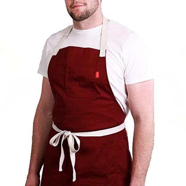 Caldo Daily Cotton Kitchen Apron for Cooking- Mens and Womens Chef Apron (Burgundy)
