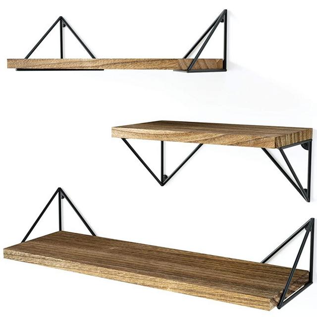 SRIWATANA Floating Shelves Wall Mounted, Rustic Wall Shelves for Bedroom, Bathroom, Living Room, Kitchen Set of 3 (Carbonized Black)
