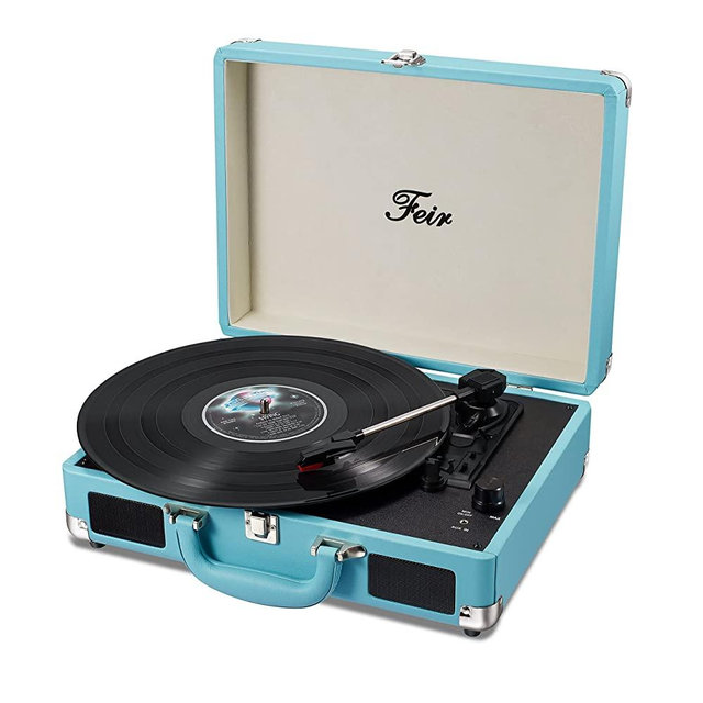Vinyl Stereo Blue Record Player 3 Speed Portable Turntable Suitcase Built in 2 Speakers RCA Line Out AUX Headphone Jack PC Recorder