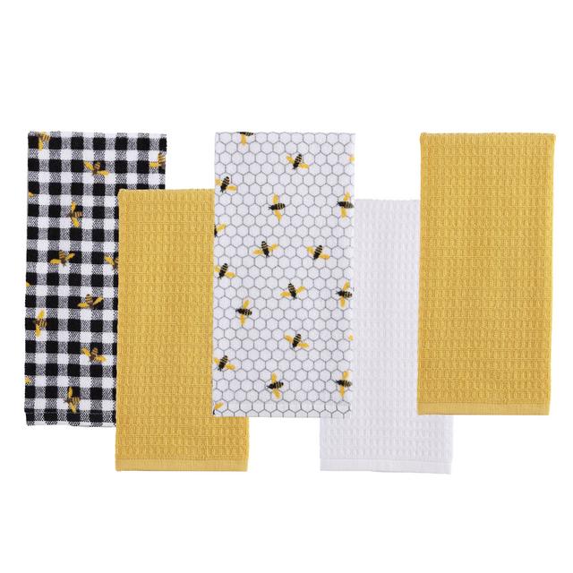 Mainstays Single Fashion Kitchen Towel Set, Bee, Rich Black, 15" x 25", 5 Pieces