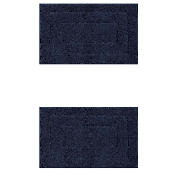 Unique Bargains Bathroom Absorbent Non-Slip Comfortable Geometry Bath Mats 2 Pcs Dark Blue 16" x 24"