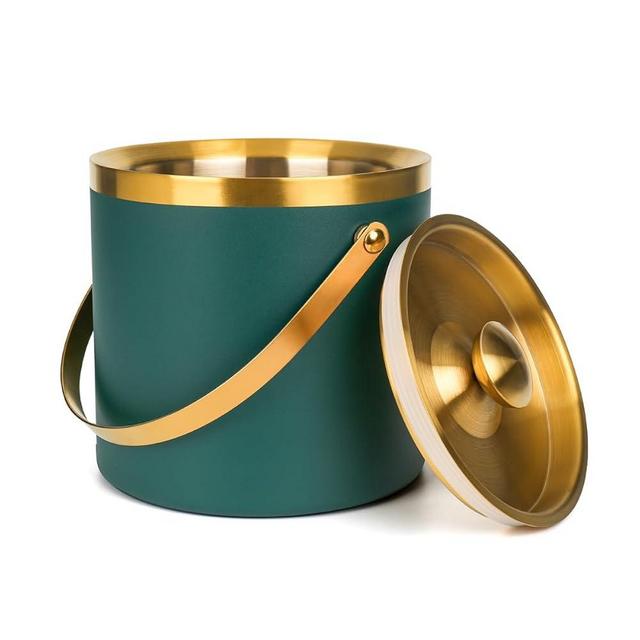 3L Double-Wall Insulated Stainless Steel Ice Bucket with scoop for Cocktail Bar - Metal Ice Bucket for freezer with Lid for parties,Camping,and More!champagne bucket,bar cart accessories