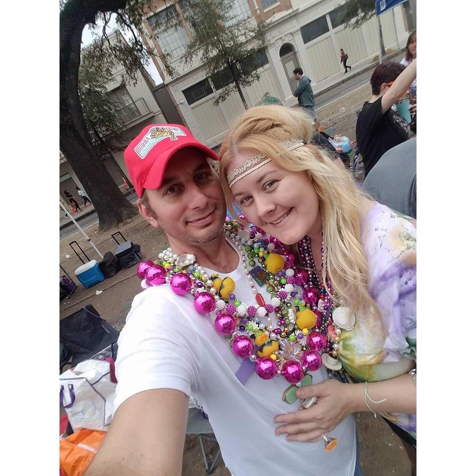 Our first kiss on St Charles Ave during Mardi Gras