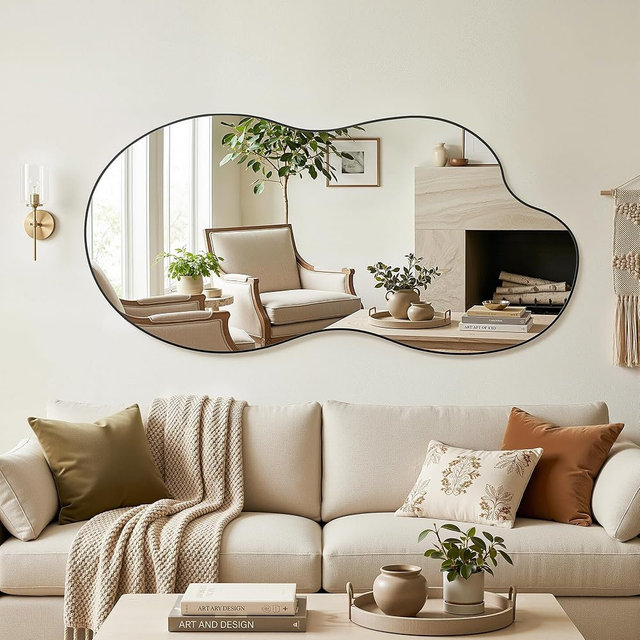 Homsion Irregular Wall Mirror, 28"x55" Asymmetrical Mirror with Metal Frame, Modern Unique Decorative Mirrors for Bathroom, Wall Decor, Entryway, Living Room, Black