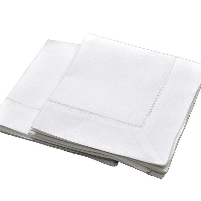 White Linen Hemstitched Tea Napkins Set of 6 12" X 12" Hem Stitch Cloth Napkin