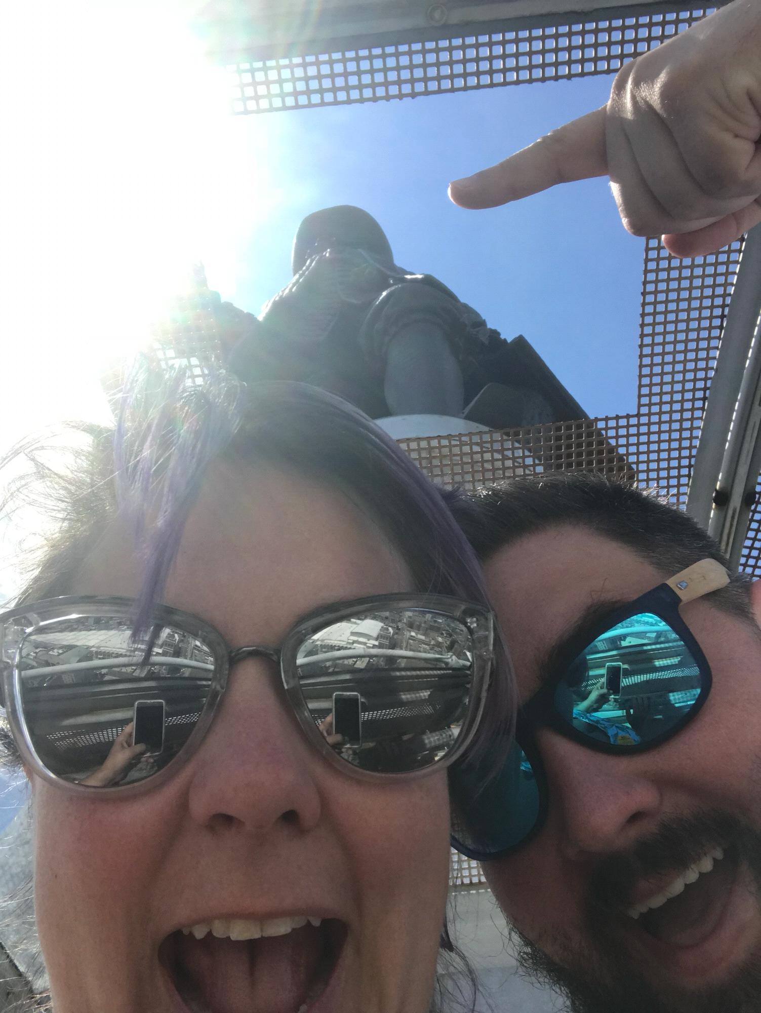 Top of City Hall in Philadelphia, looking up at the huge William Penn statue that sits atop the building.  June 2018.