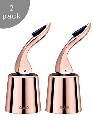 OWO Wine bottle Stopper with Stainless Steel, Wine Preserver, Decorative Wine Saver Vacuum Plug with Silicone, Expanding Beverage Bottle Stopper, Reusable Wine Cork Keeps Wine Fresh (Rose Gold)