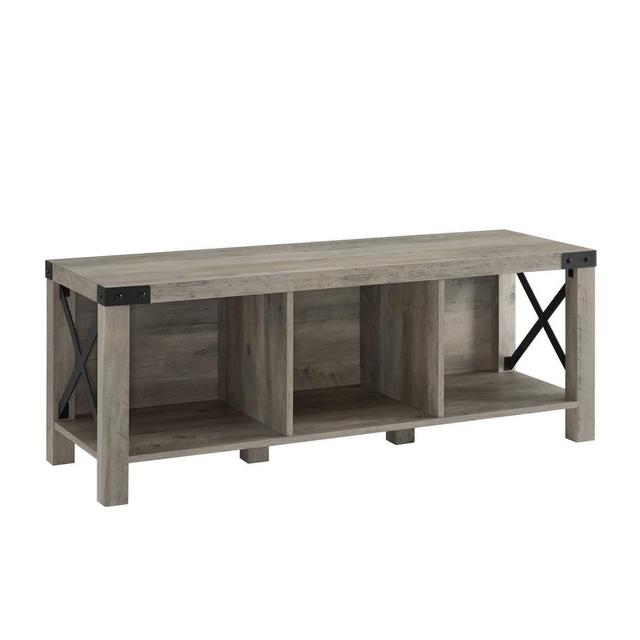 Farmhouse Wood & Metal Entry Bench Gray Wash - Saracina Home