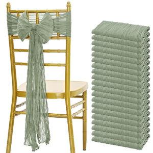 Showgeous 20 PCS Sage Green Cheesecloth Chair Sashes Rustic Chair Decorative Bows Designed Chair Cover for Wedding Aisle Banquet Party Home Kitchen Decoration (16 x 108 inch)