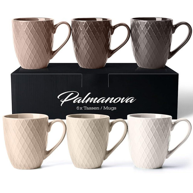 MIAMIO – 6 x 12 Oz – Coffee mug set/mug - Modern ceramic mug Matt - Coffee mug large - Palmanova Collection (Beige)