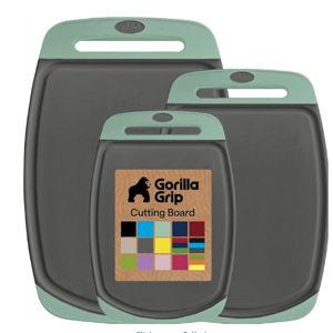 GORILLA GRIP BPA-Free Reversible Kitchen Cutting Board Set of 3, US Designed, Nonporous, Juice Grooves Catch Liquid, Slip Resistant Border, Dishwasher Safe, Durable Food Chopping Boards, Gray Mint