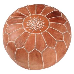 maisonmarrakech Handmade Leather Footstool Marrakech Tan Brown with White Stitching Unstuffed 23" x 12''