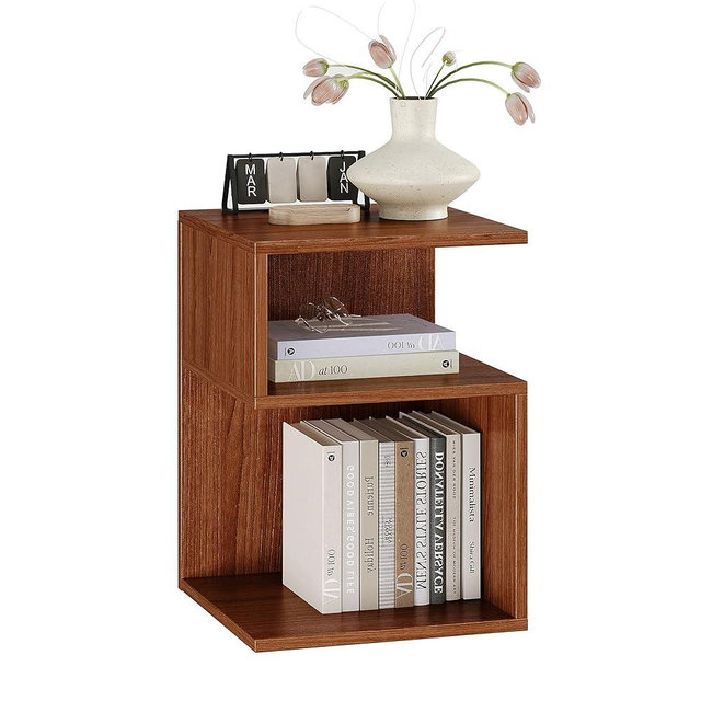 ODIKA Tokyo S Minimalist 3 Tier End Table - Minimalist 3-Tier Wood Nightstand for Small Spaces with Open Storage - Japanese-Inspired Bedside Table for Bedroom (Oak)