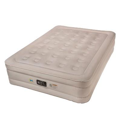 Serta Never Flat Fabric Series Raised with Internal Pump and Plush Air Mattress- 18" Queen (Beige)