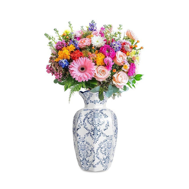 Juyuspesrk Chinoiserie Vase,9.5 inch Blue and White Vase,Vintage Ceramic Vases,Flower Vase for Centerpiece,Chinese Cute Vases (Blue White, Large)