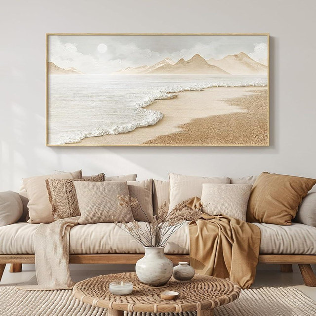 Framed Boho Abstract Beach Wall Art for Living Room - Neutral Canvas Artwork for Walls, Coastal Ocean Textured Prints, Large Paintings for Bedroom, Dining Room, Office Wall Decor - Size 30" x 60"