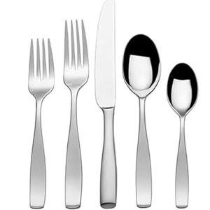 Mikasa Satin Loft 65-Piece Flatware Set for 12, 18/10 Stainless Steel Silverware with Forks, Knives, Spoons, and Serving Utensils, Durable and Elegant Design