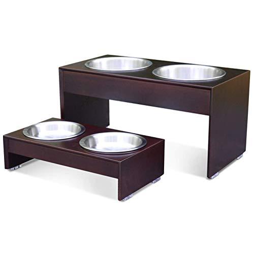 PetFusion Elevated Dog Bowls, Cat Bowls -- Bamboo feeder w/ Water Resistant seal (Short 4" Tall 10" options). US FOOD GRADE Stainless Steel raised bowls