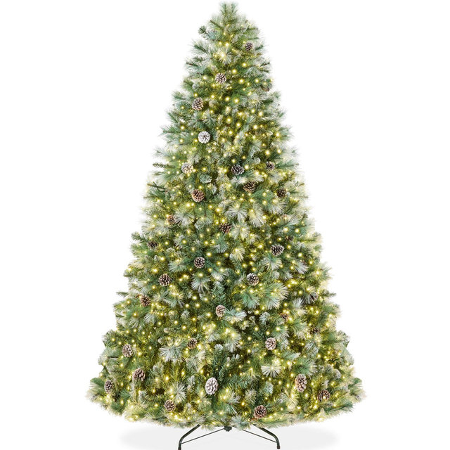 Best Choice Products 6ft Pre-Lit Frosted Scotch Pine Christmas Tree w/ 946 Branch Tips, 250 2-in-1 LED Lights