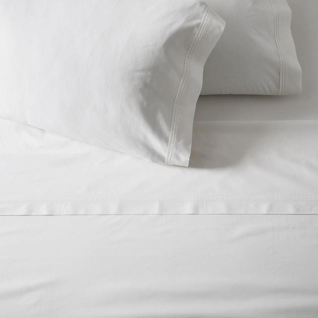 400TC Organic Percale Pleated Edge Sheet Set, Queen, White