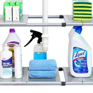 SimpleHouseware Under Sink 2 Tier Expandable Shelf Organizer Rack, Silver (expand from 15 to 25 inches)