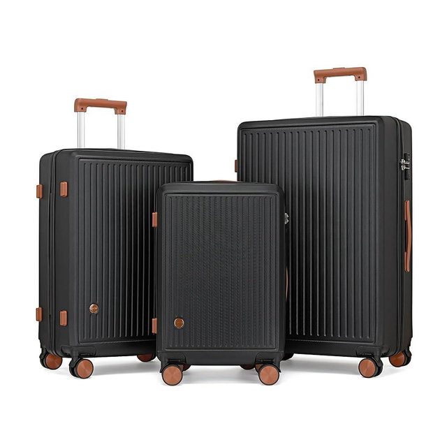 Hulsin 3 PCS Suitcase Sets, Luggage Sets with Spinner Wheels,Hard Case Luggages,Rolling Luggages with TSA Lock for Travel (Black, 3PCS Set)