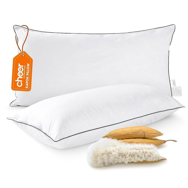 Cheer Collection Set of 2 Organic Kapok Bed Pillows, Natural Kapok Fiber Filled Sleeping Pillows and Sham Inserts, Standard Size, 20 x 28 inches