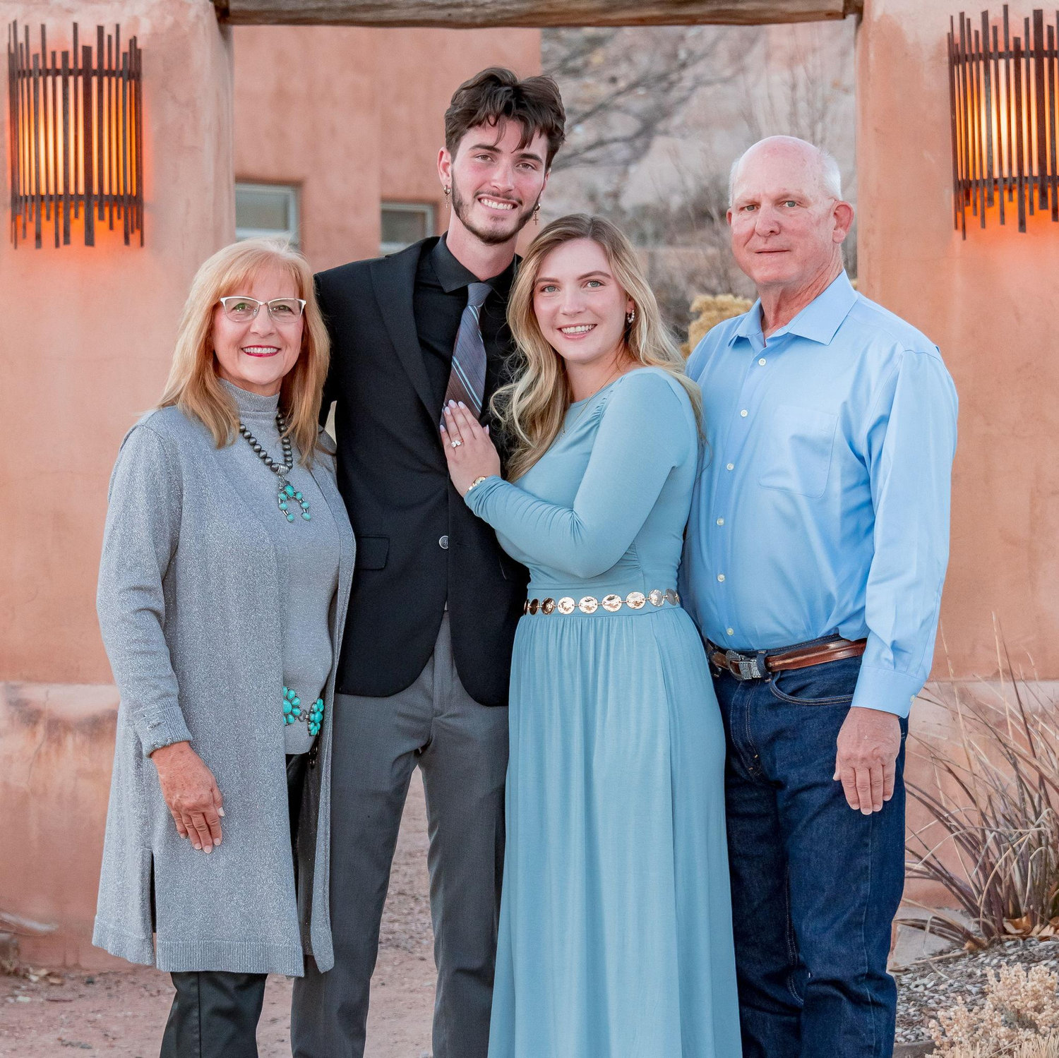 Spencer and Katie with Kim and Ed Allbright (mother and father of the bride). Ojo Caliente. December 13, 2025.