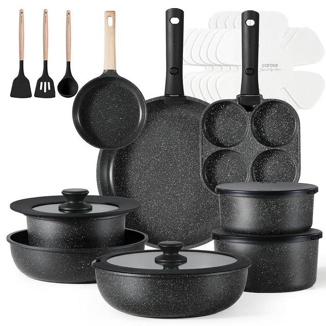CAROTE 23pcs Pots and Pans Set Non Stick, Cookware Sets, Kitchen Set, Oven/Dishwasher/Fridge Safe, Space Saving Pots Set, Nonstick Set with Versatile Detachable Handle, Induction RV Set, Black