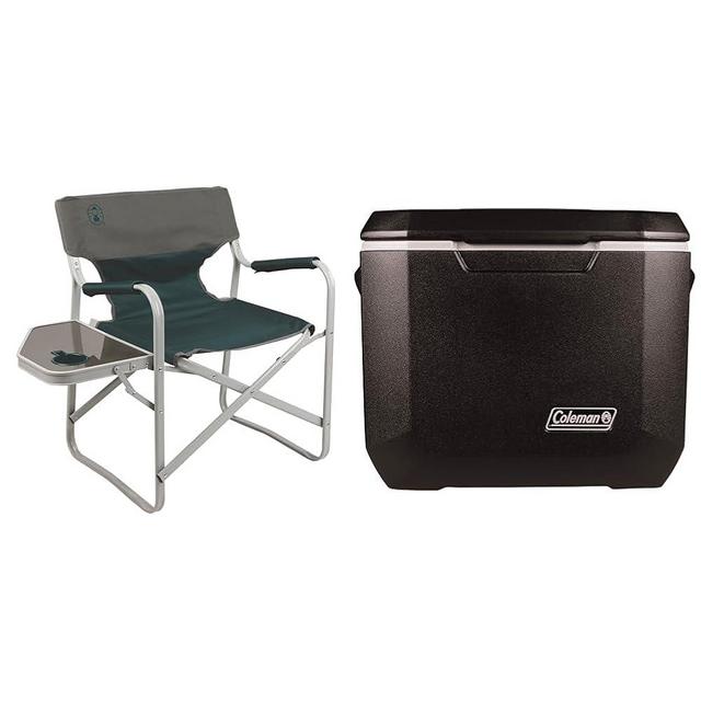 Coleman Portable Folding Deck Chair with Side Table & Insulated Can Cooler: 50 Quart Xtreme 5 Day Wheeled Cooler
