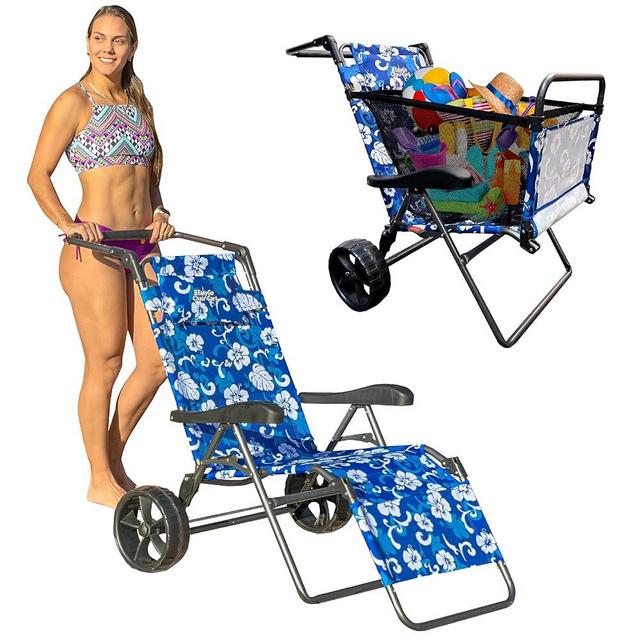 Beach Cart Chair – 2 in 1 Turns from Beach Cart to Beach Chair – Large Wheels – Easy to Use – Large Capacity – Flower Pattern
