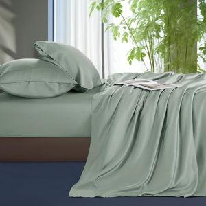 Shilucheng Tencel Sheets 4 Piece, 100% Eucalyptus Lyocell Sheets Set, Cooler Than Cotton and Linen, Summer Cooling Breathable Bed Sheets for Hot Sleepers, 16 Inch Deep Pockets (Sea Glass, Queen)